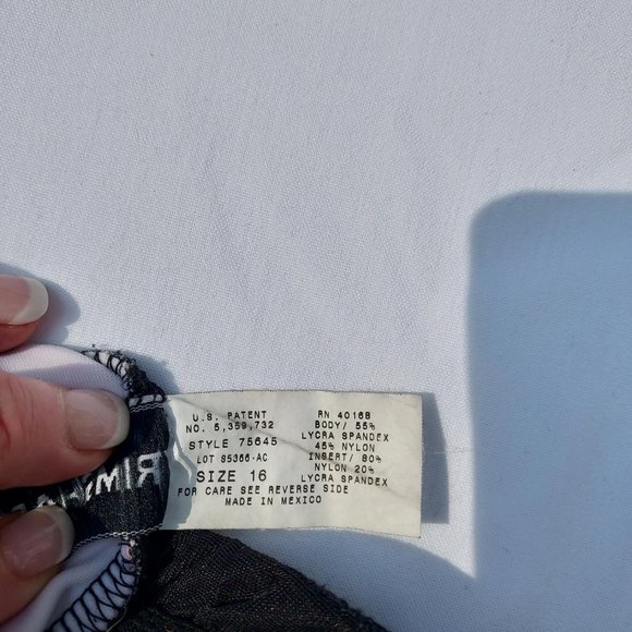 Black with Pink StripeTrimshaper Onepiece bathingsuit wi/ black and white piping - Picture 5 of 6